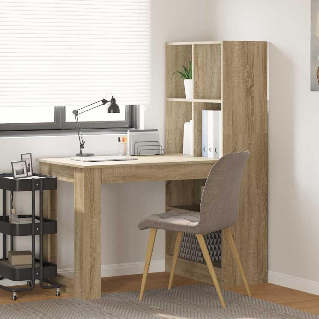 Schreibtisch Sonoma-Eiche 122 x 67 x 145 cm Holzwerkstoff mit Stauraum und Regalen für Büroorganisation und kreatives Arbeiten