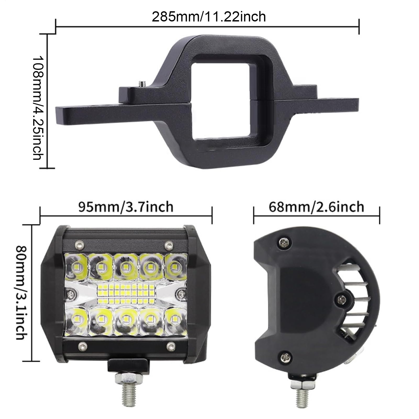 Feux Pods,Éclairage LED avec Support d'Attelage pour Remorque - Bandes Étanches Antipoussière avec Fixations d'Attelage Accessoires Auto pour Conduite Extérieure