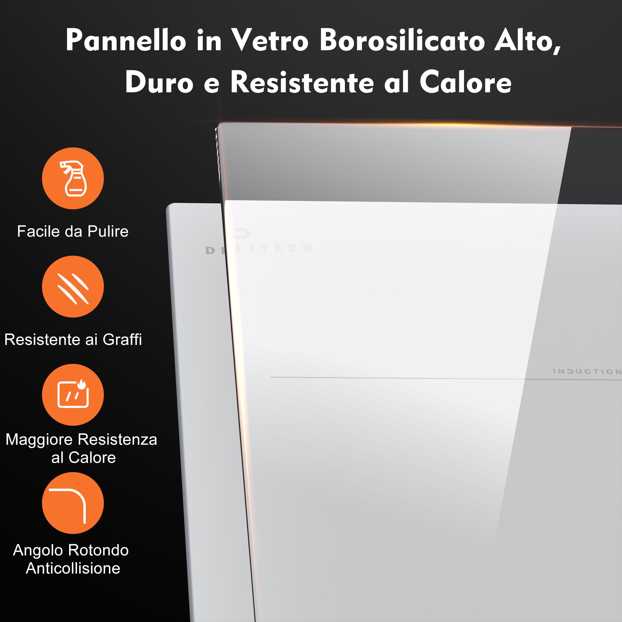 DELITEER Piano Cottura Induzione 4 Fuochi, Piano Cottura a Induzione Bianco 3500W, Piano Cottura da Incasso 59CM Con Spina, 9 Livelli di Potenza, Blocco di Sicurezza, Controllo Tattile, 220V