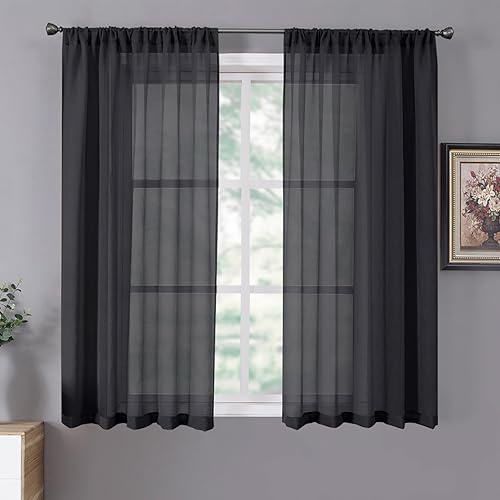 Miniatura 64 de Tollpiz Cortinas traslúcidas de lino con textura para sala de estar, cortinas traslúcidas filtrantes de luz con bolsillo para barra, cortinas