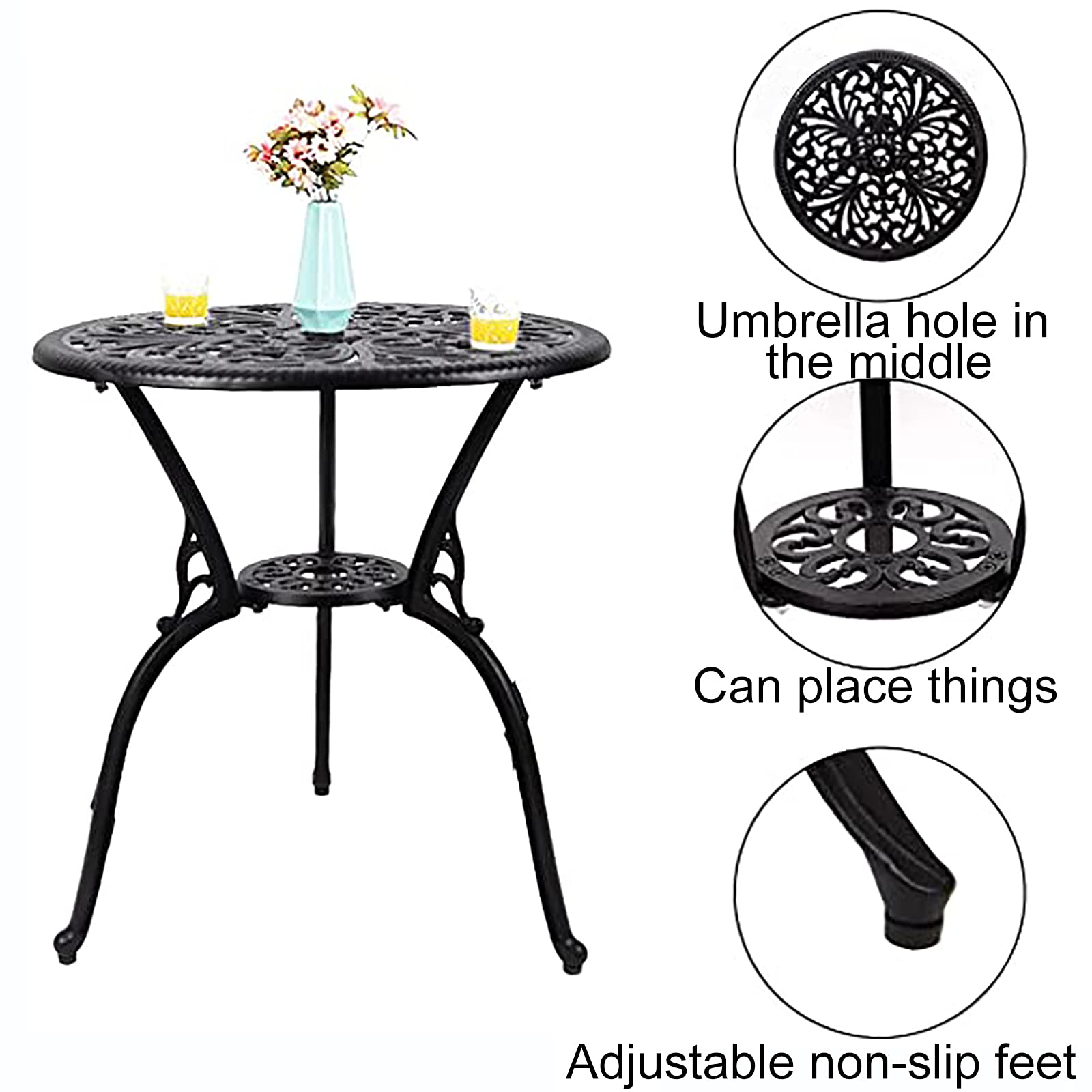 Set da Bistrot in Alluminio da 3 Pezzi con Design a Farfalla - Set Mobili da Giardino per Tutte Le Stagioni con Foro per Ombrellone - Set Tavolo e Sedie da Giardino