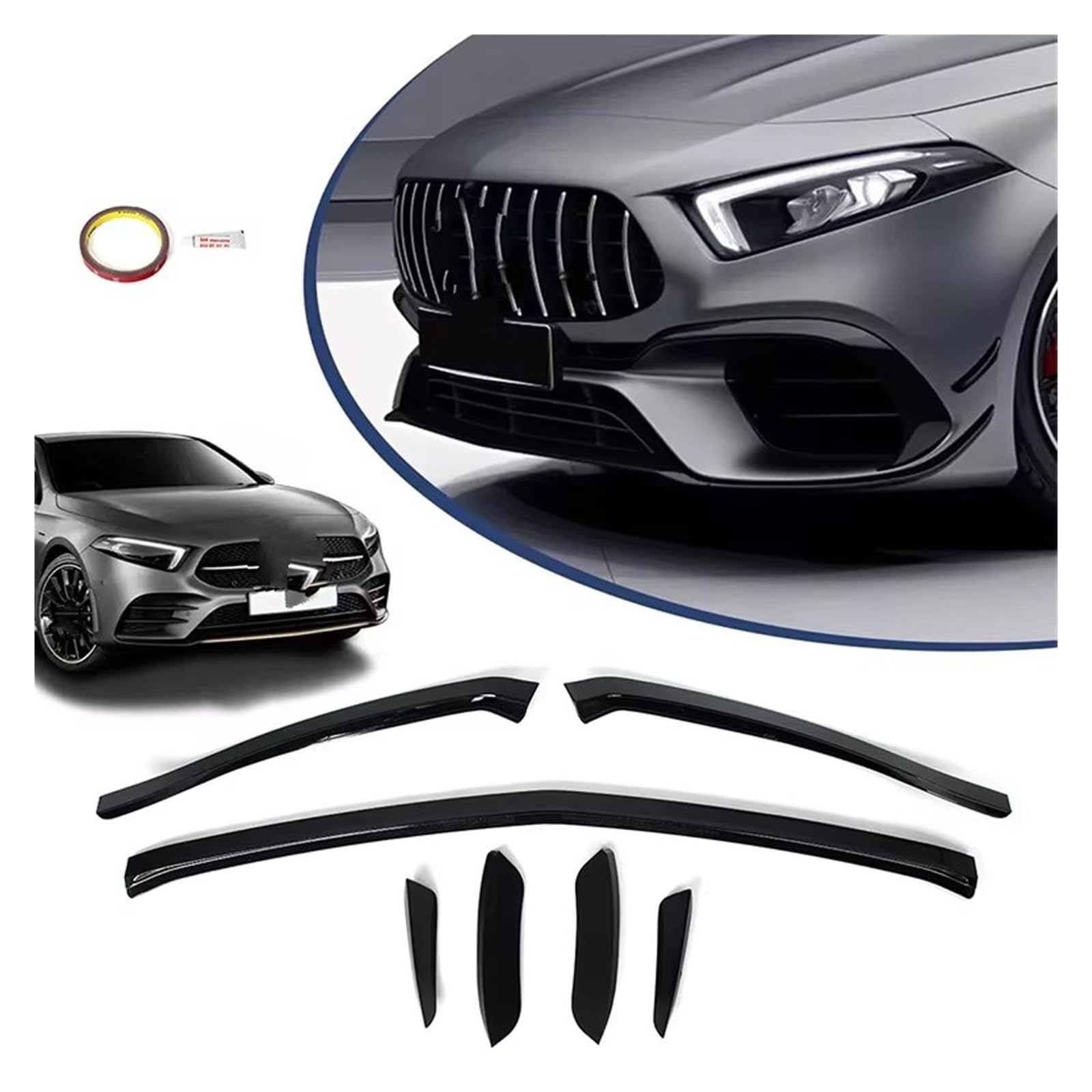 Alerón Lip Kit Defensa Delantera Negro Brillante Para Benz Clase A W177 Para AMG LINE 2018+ A45 Protector Parachoques Delantero Parachoques Delantero Spoiler