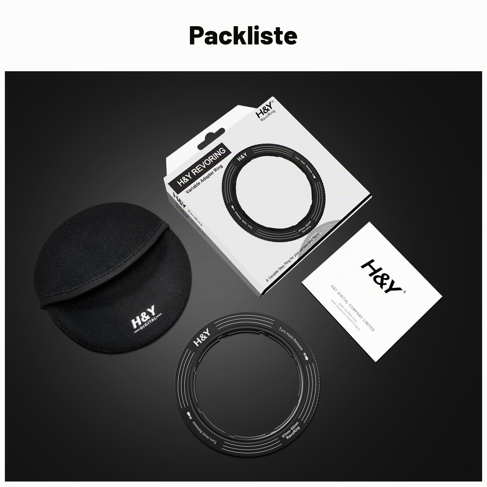 H&Y RevoRing Verstellbarer Step-Up-Ring 52–72 mm auf 77 mm, Variabler Objektivfilter-Adapterring, universelles Step-Up-System passend für 52, 55, 58, 62, 67 und 72 mm, Schwarz