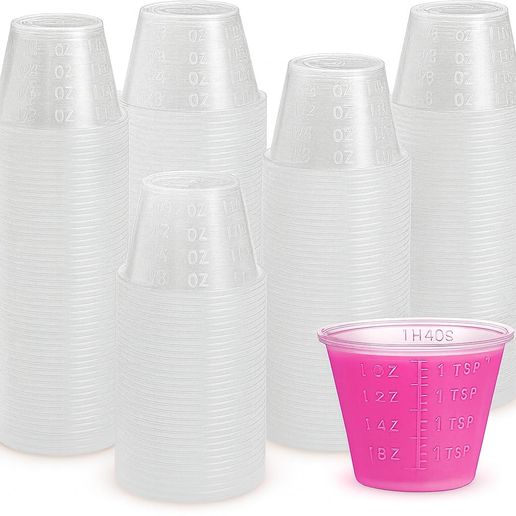 Vasos desechables de plástico para medicamentos (200 unidades) - [1 onza | 30 ml | 30 cc] - Paquete a granel no estéril, taza medidora de medicamentos para medicina líquida, epoxi y píldoras