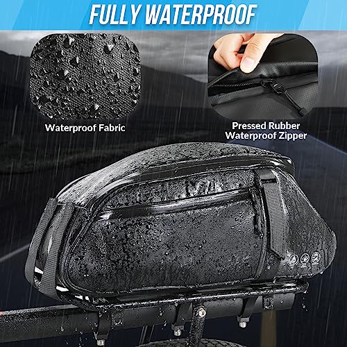 Image of WOTOW Reflective Rear Rack Bag, Water Resistant Bike Saddle Bag Panniers for Bicycles Ebike, 8L Trunk Storage Bag, Cycling Back Seat Cargo Carrier Pouch With Shoulder Strap (With Rain Cover)