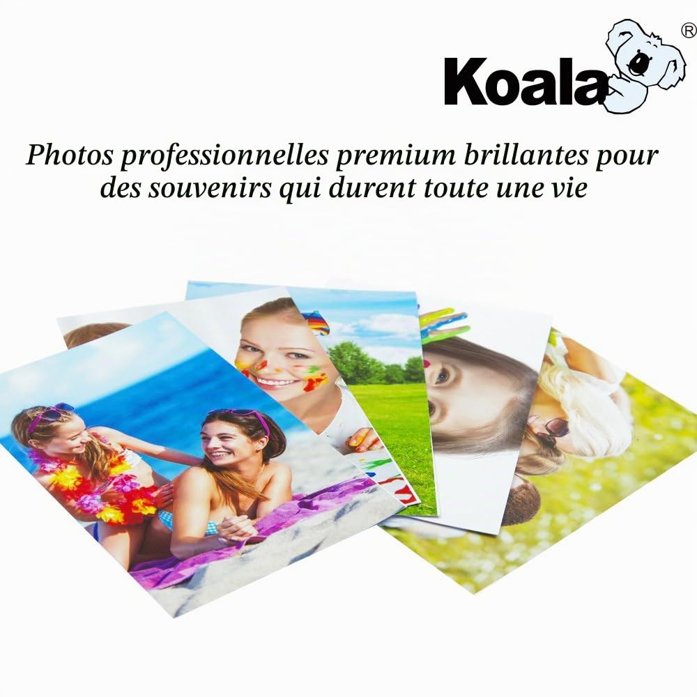 KOALA Papier photo jet d'encre brillant, A4, 250 g/m², 50 feuilles, avec revêtement en résine avancée haute brillance de qualité supérieure, pour imprimante à jet d'encre Canon Hp Epson