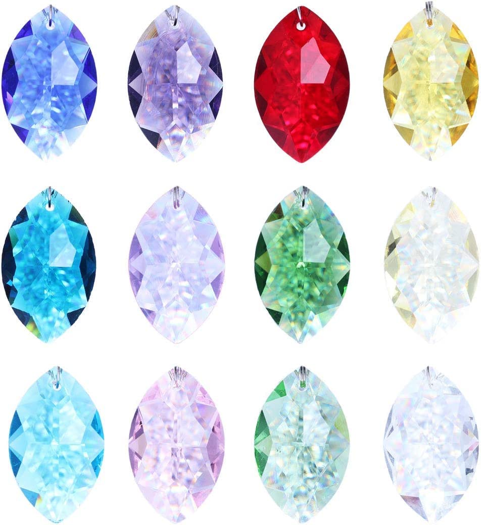 H&D HYALINE & DORA 12 Stück 38 mm Mehrere Farben Kronleuchter Kristallprisma Glas facettierte Pferdeaugen Suncatcher Fenster hängender Anhänger