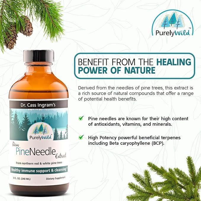 Miniatura 6 de PURELY WILD Extracto de aguja de pino crudo por Dr. Cass Ingram  Suplemento líquido de alimentos integrales que contiene extractos de pino y abeto,