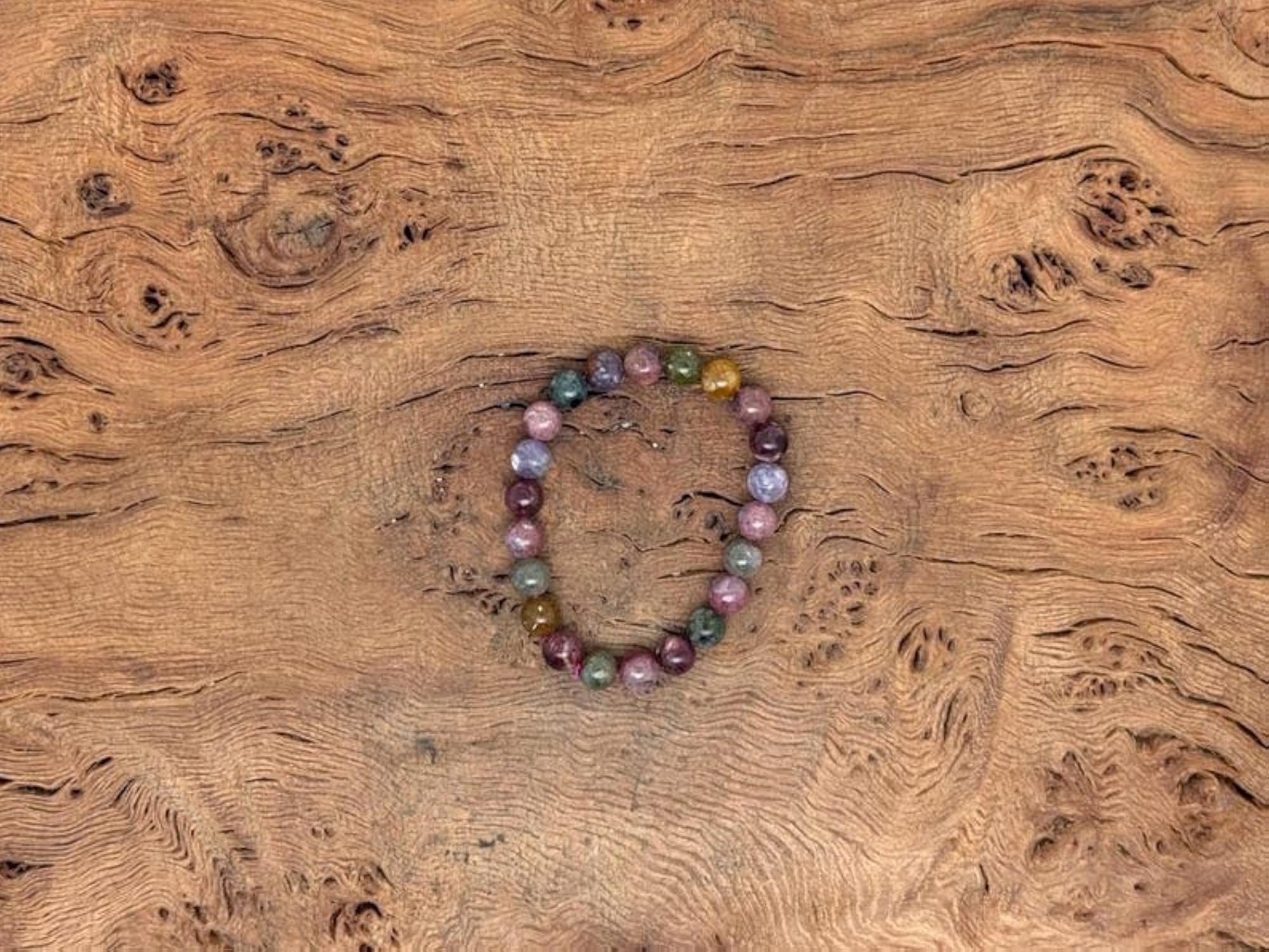 Unisex Natural Rainbow Tourmaline 8mm Bead Stretchable Bracelet