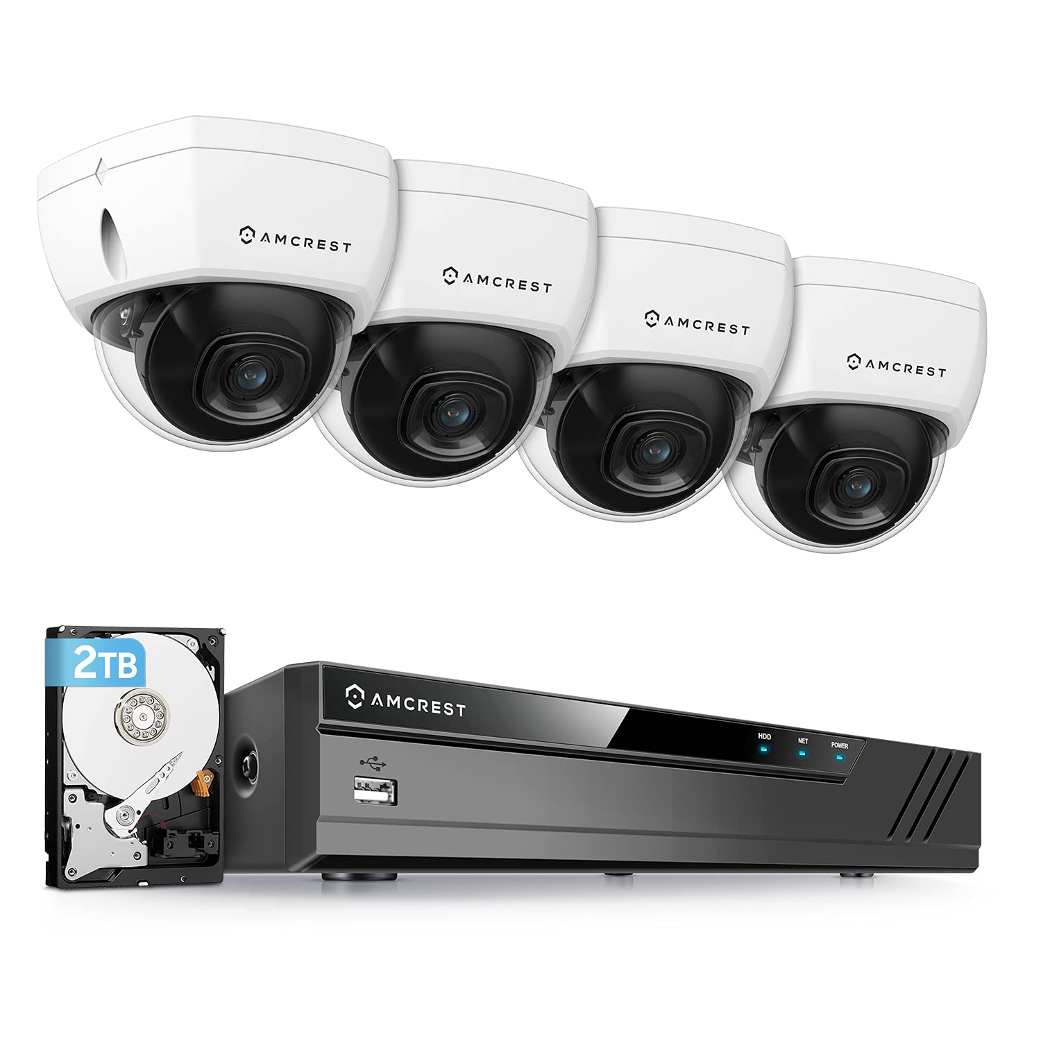 Amcrest 4K 8CH Security Camera System w/ 4K (8MP) NVR, (4) x 4K (8-Megapixel) IP67 Weatherproof Metal Dome POE IP Cameras...