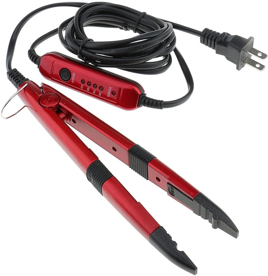 MagiDeal Salon Home Use Hair Extension Sewing Fusion Glue Gun Iron Connector Makeup Tool US Plug Red
