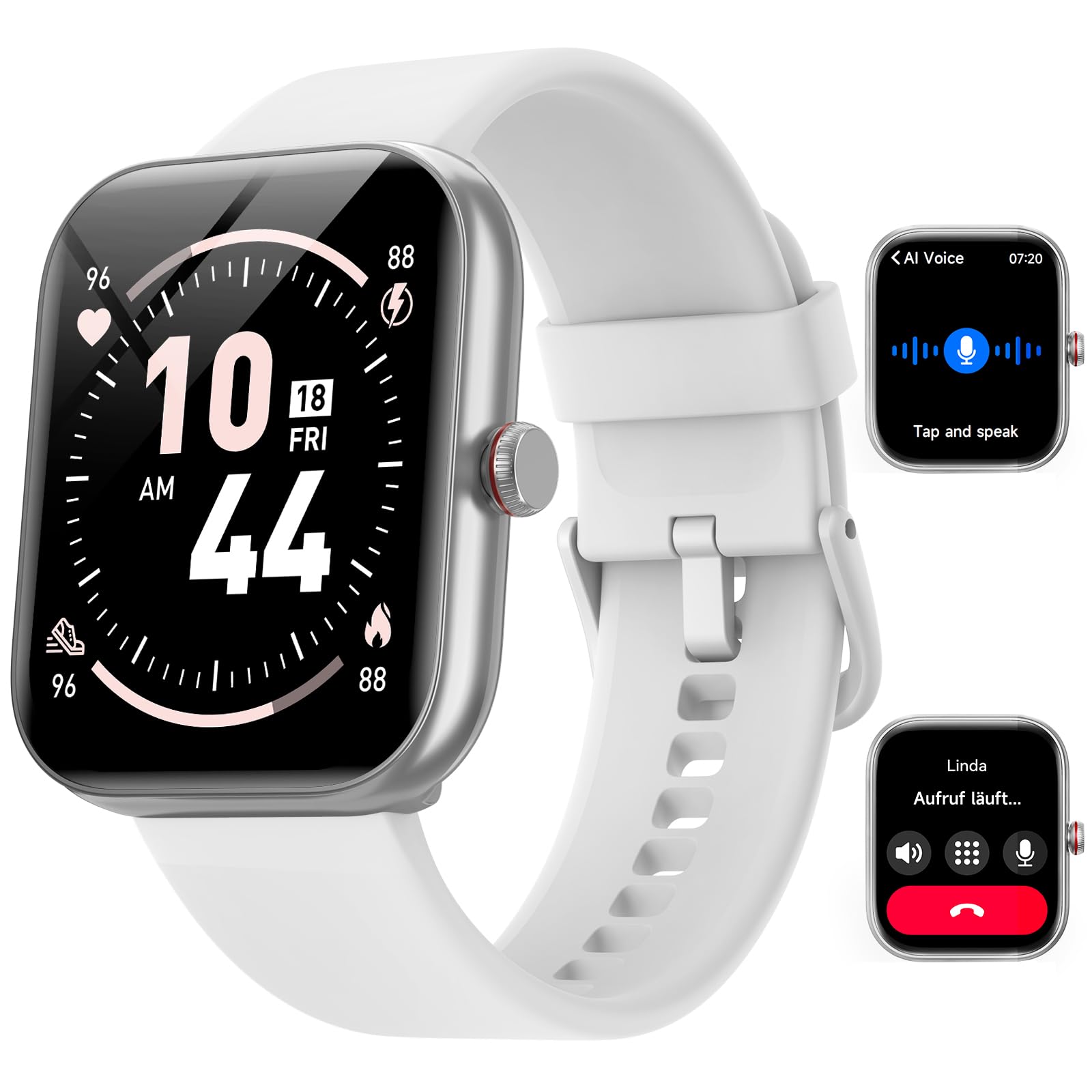 Smartwatch Uomo Donna, 1.91" Orologio Smartwatch con Chiamate Bluetooth e Alexa, Fitness Tracker con Contapassi, Cardiofrequenzimetro/Sonno/SpO2/110 Sportive, IP68 Smart Watch per Android iOS Bianco