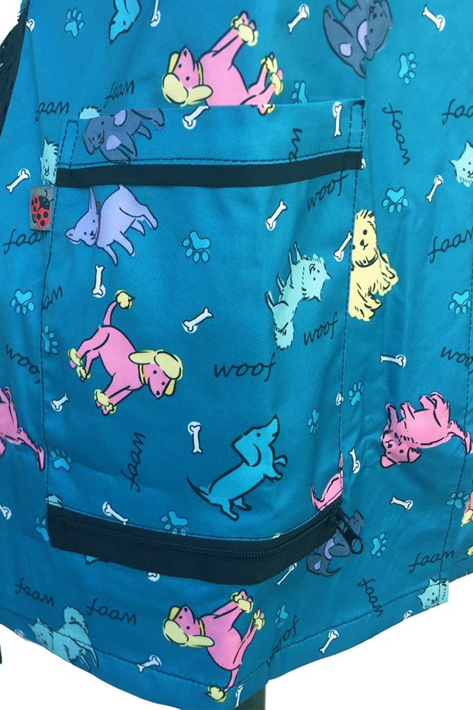 Ladybird Line Blue Dog Design Waterproof Pet Grooming Smock for Dog Bathing and Pet Groomers (Medium)