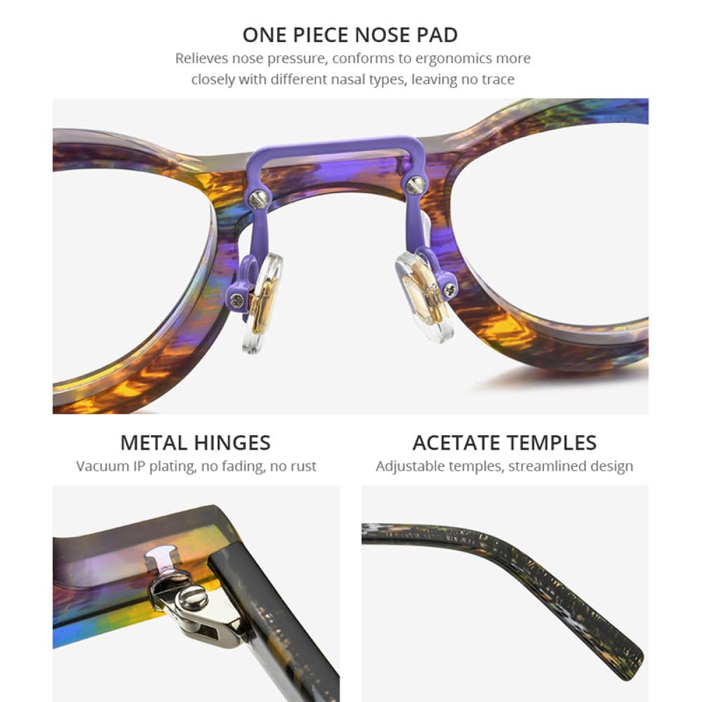 MUTYNE Montura de gafas de acetato para hombre, anteojos redondos pequeños Retro Vintage, gafas para mujer