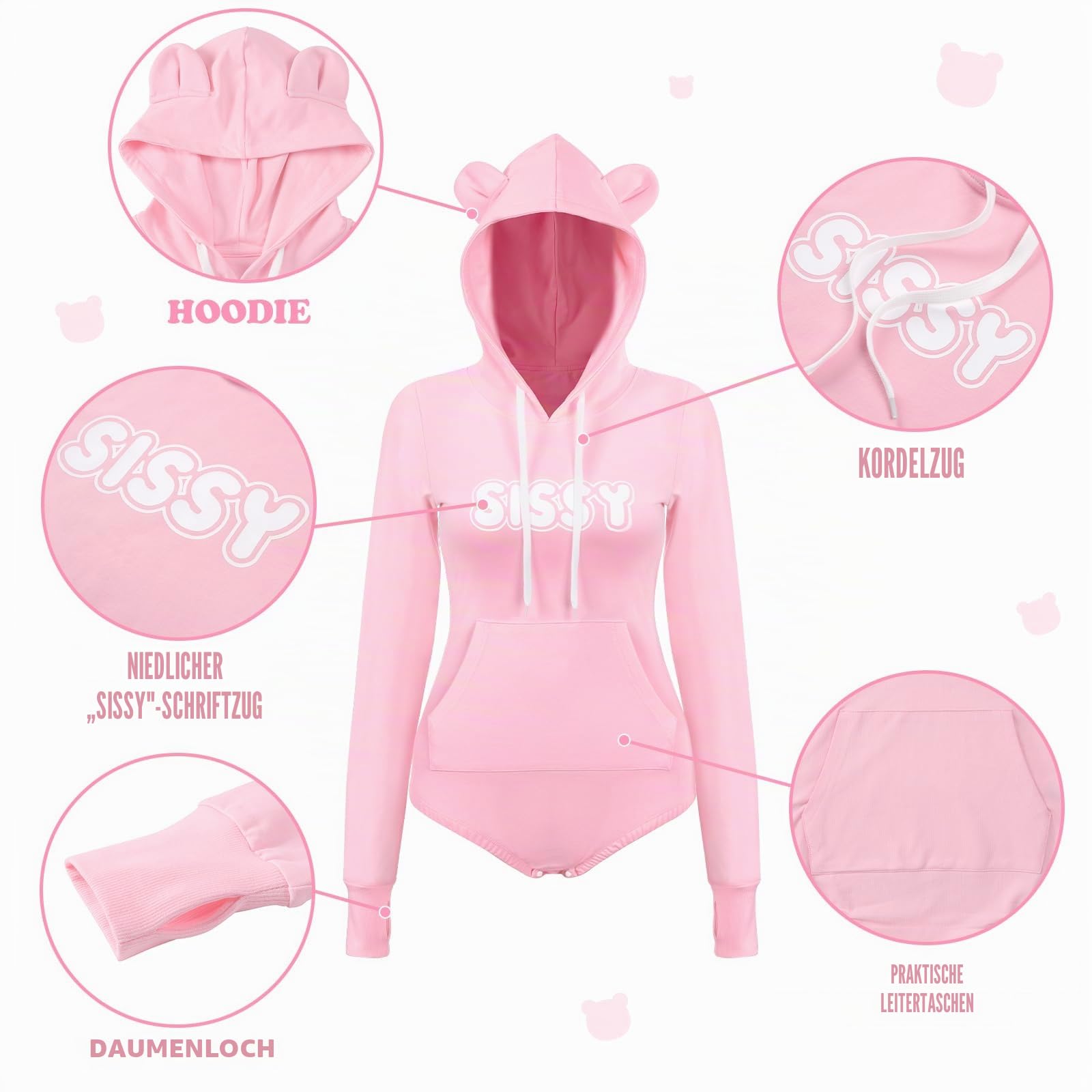 LittleForBig Baumwolle Strampler Onesie Pyjamas Hoodie Bodysuit - Gemütlicher Sissy Bär Hoodie Sweatshirt Strampler