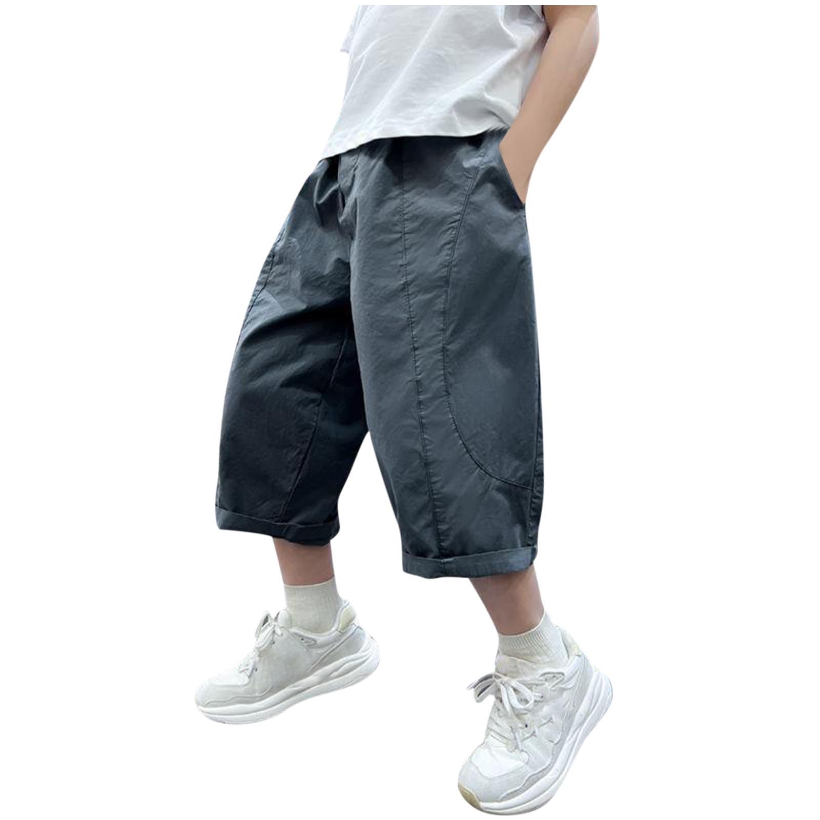 Boys' Cotton Cargo Pants Casual Children Boy Girl Joggers Elastic Waist Outdoor Hiking Baggy Trousers Winter Fall Khaki 7 Years