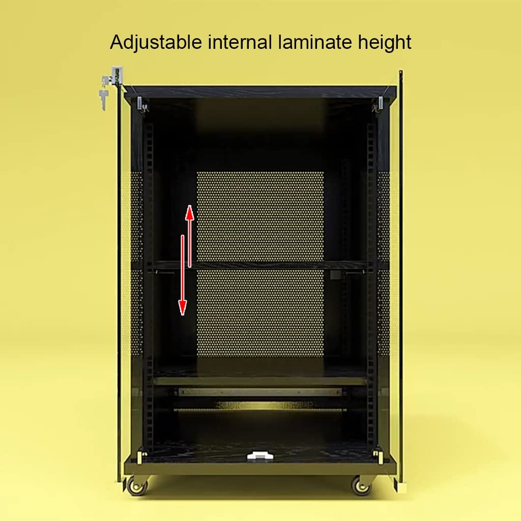 Scaffale a 2-4 ripiani, regolabile, con serratura, in vetro temperato, ideale per l'ufficio e la gestione dei cavi, 56 x 60 x 122 cm