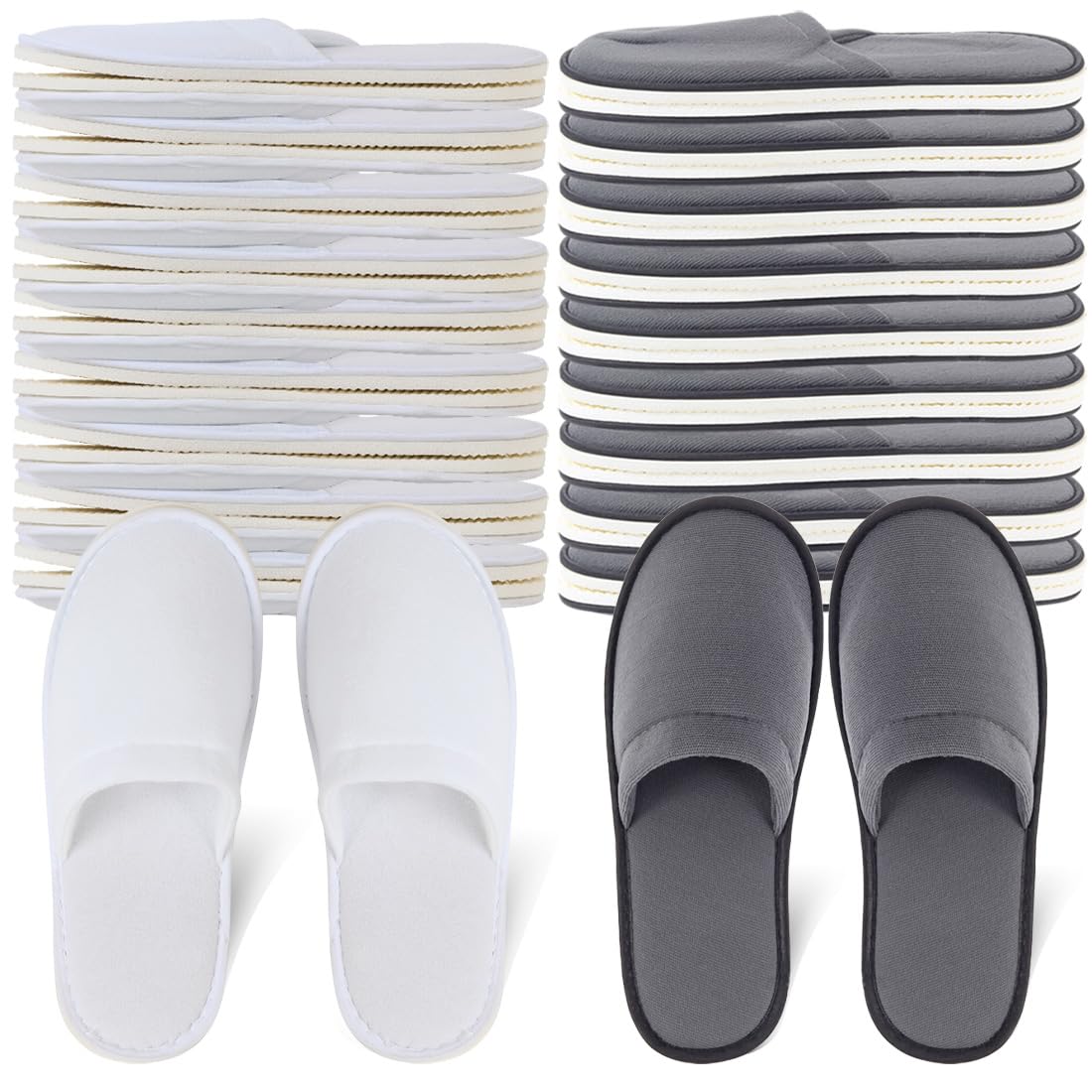 Yeios Ciabatte Hotel Spa Punta Chiuse Pantofole Ospite Adulto 20 Paia per Uomo Donna Bianco e Grigio Neoplane Spessa & 7mm Eva, Taglia M, Spessa Neoplane e 7mm, Neoplane spesso e plastica EVA da 7 mm