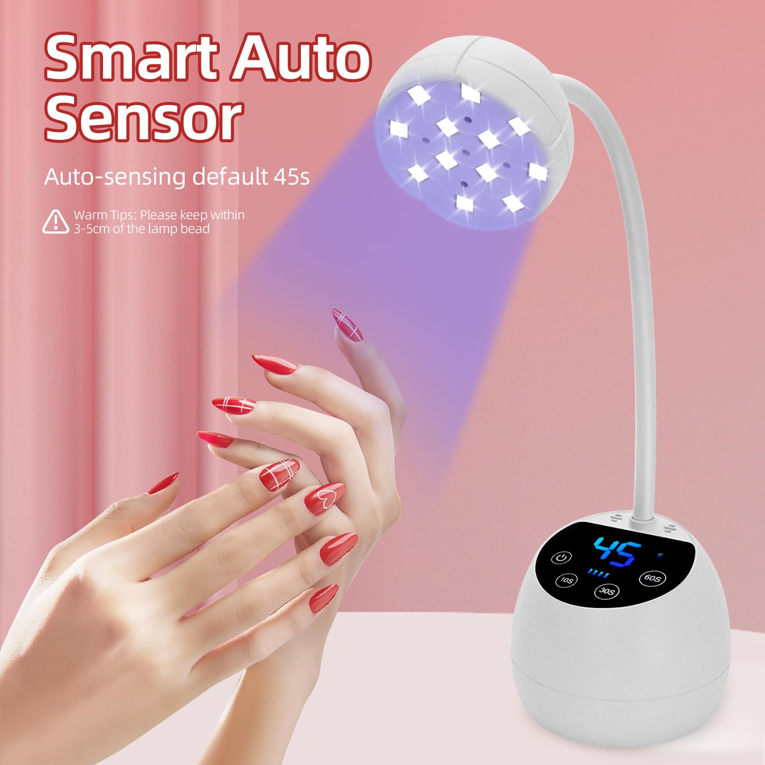 Mini Lampe UV Ongles, Écran LCD, Capteur Intelligent Automatique, Lampe UV LED 36w Pour Ongles en Gel, 12pcs Perles Led Avec Double Source de LumièRe, à Utiliser à la Maison et en Salon (Blanc)