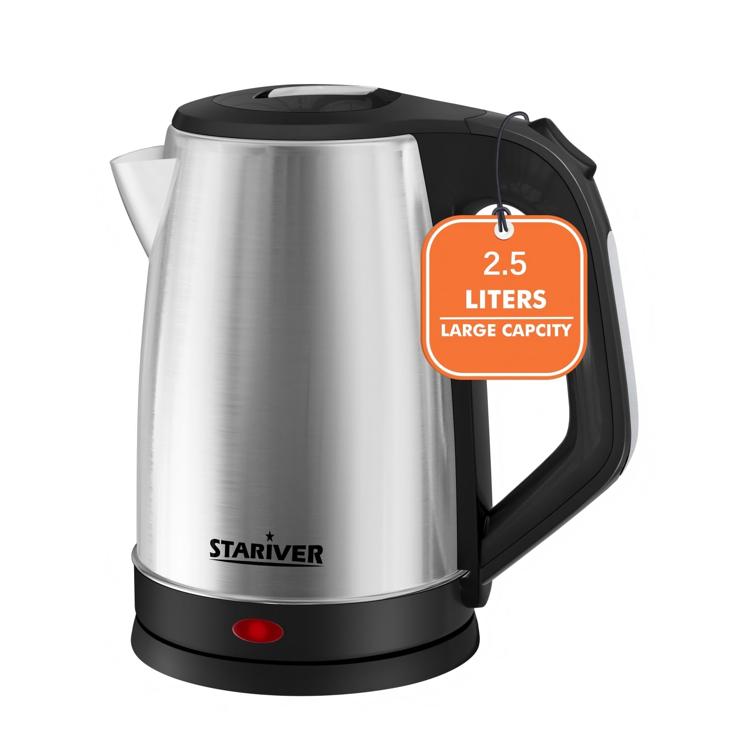 Stariver 2.5L Large Electric Kettle, BPA Free Stainless Steel Water Heater, Fast Boil Electric Tea Kettle, Water Boiler with Auto Shut-Off & Boil-Dry Protection for Family (10-12 Cups)