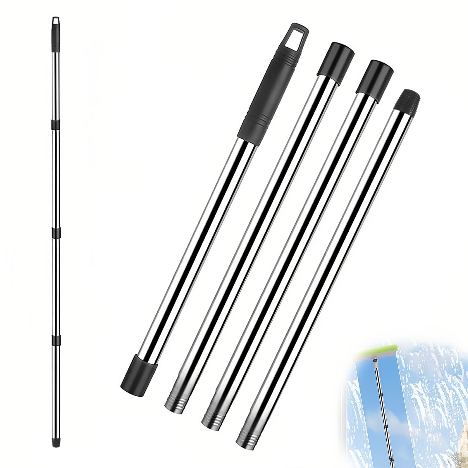 1.5 m Extendable Pole, Extendable Cleaning Pole, Stainless Steel Mop Stick, PP Handle, for Home Use, Car Wash, Hotel