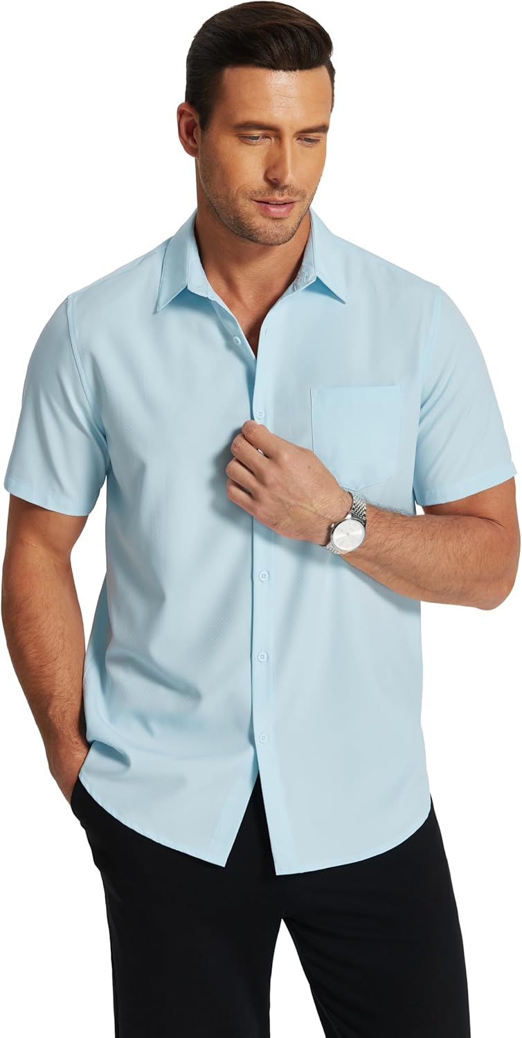 COOFANDY Men's Short Sleeve Dress Shirts Wrinkle Free Regular Fit Dress Shirt Textured Casual Button Down Shirts - Image 2