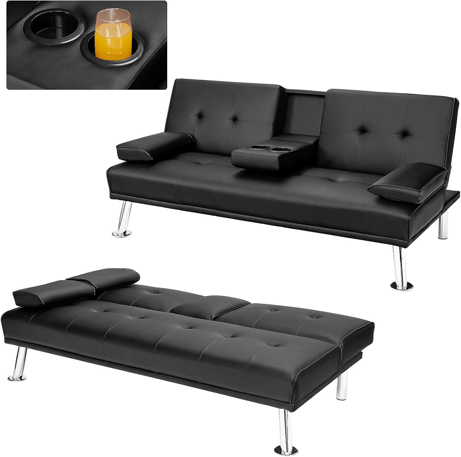 POWERSTONE Leather Futon Sofa Bed Convertible Folding Couch