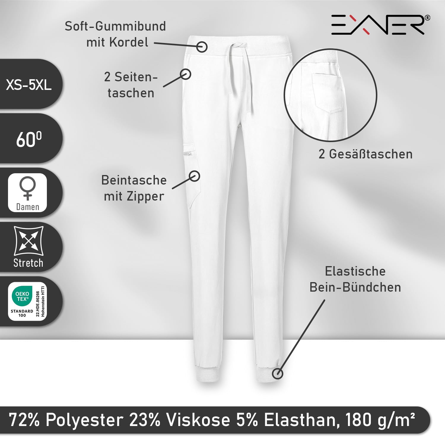 EXNER Medizin Kasack Set – Kasack & Hose für Damen und Herren, Pflegebekleidung Set in 8 Farbkombinationen, Oberteil farbig, Hose weiss, Schlupfkasack & Schlupfhose, XS–5XL