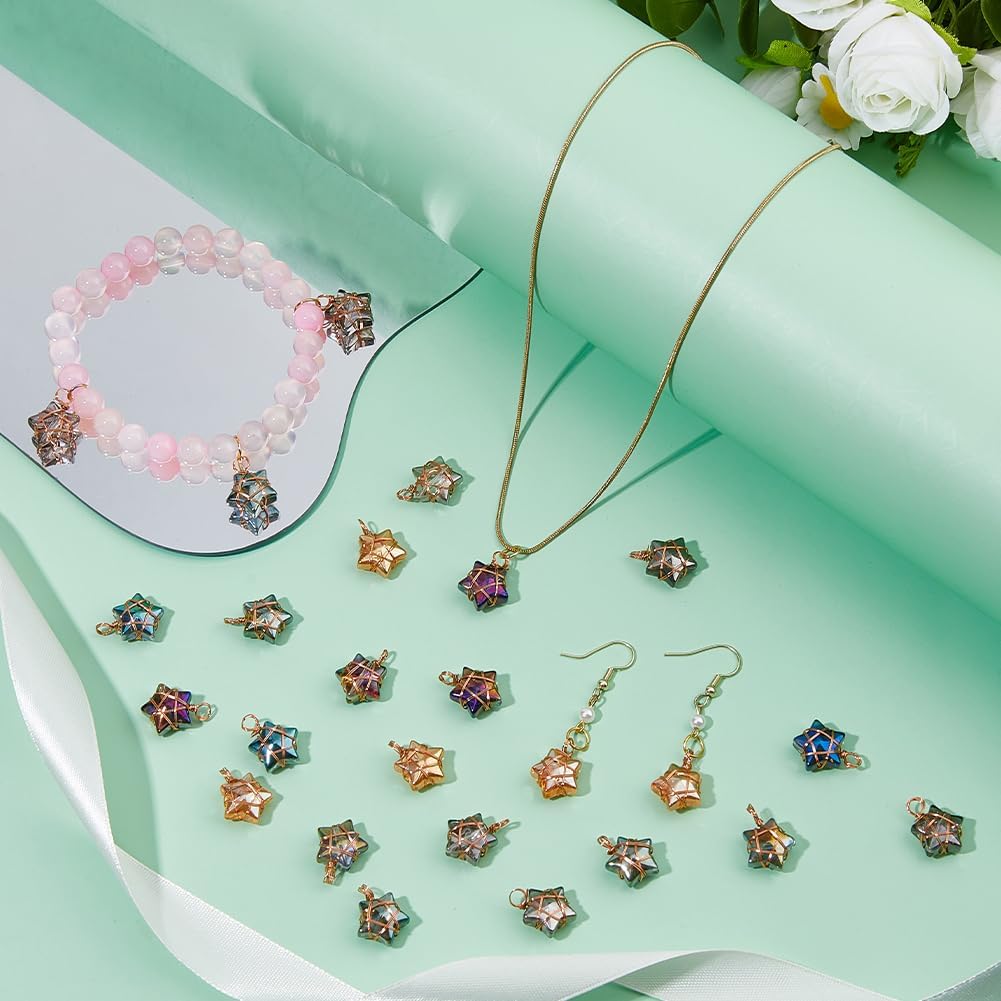 SUPERFINDINGS 40Pcs 5 Colors Wire Wrapped Star Pendants Electroplate Glass Charms Crystal Dangle Charms With Golden Hoop for DIY Necklace Jewelry Making,Hole:3.5mm - Image 5