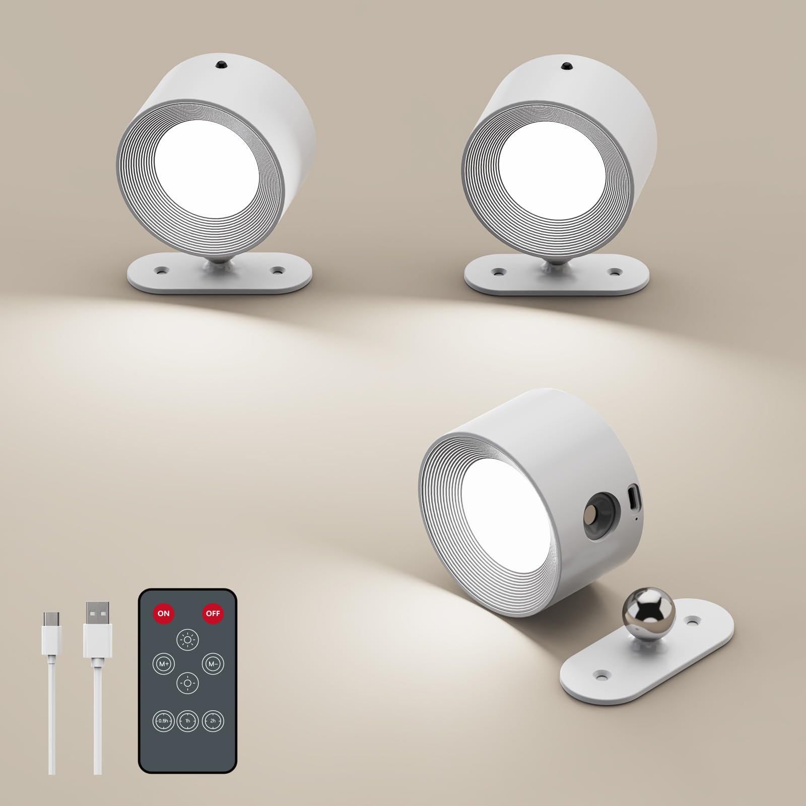 Fuligent Rechargeable Wall Lights, Battery Operated Wall Light with Remote Control & Touch, 3 Color Modes & 3 Brightness Levels 360° Magnetic Rotation Wall Sconce for Reading Bedroom Hallway (3 Pack)