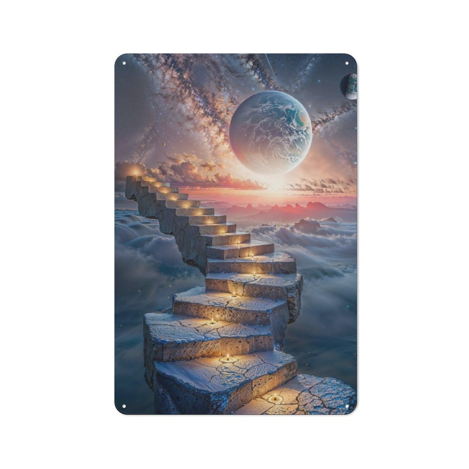 Junmoney Celestial Stairway 30X20cm Vintage Metal Plaque With For Garage Or Workshop, A Christmas Gift For People Styling Garage And Workshop