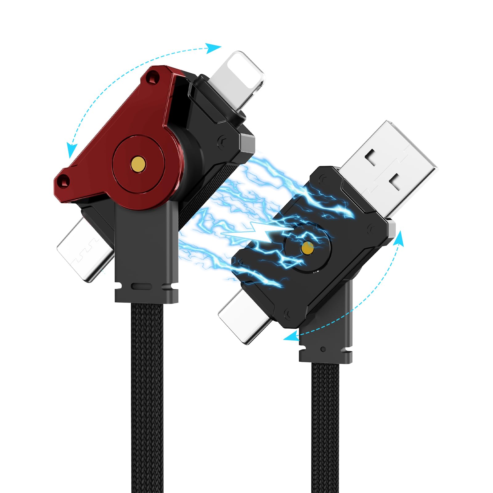 Cavo di ricarica USB-C magnetico 4 in 1, ricarica rapida da 60 W, cavo da viaggio portatile da 1,8 m, con porta USB tipo C/USB A, cavo di ricarica piatto in nylon intrecciato, compatibile con