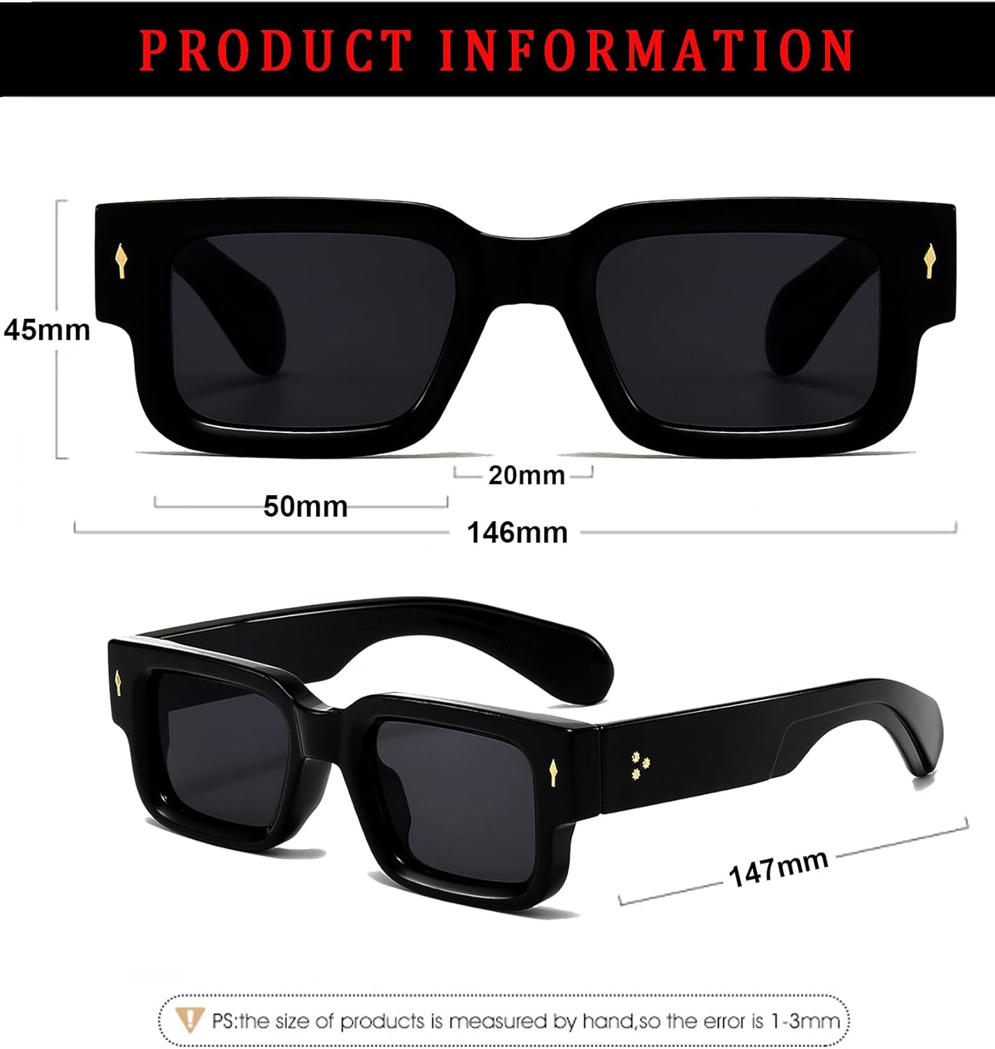 Square Thick Frame Sunglasses for Women Men Fashion Chunky Rectangle Sun Glasses Black Shades - Image 6