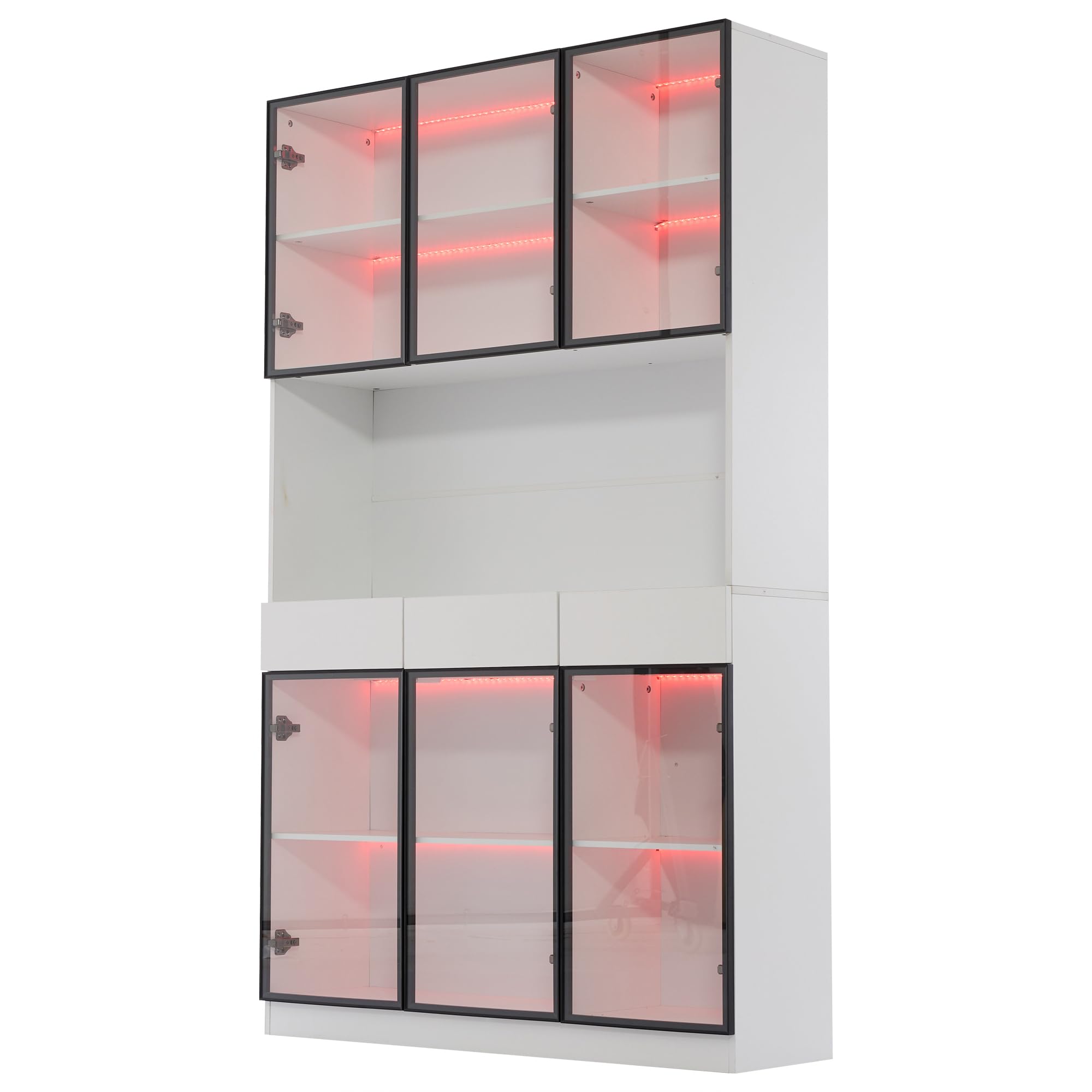 Armadio in vetro per porta, altezza 200 cm, bianco, con luci a LED, per collezione, camera da letto, soggiorno, ufficio, bianco – telaio nero