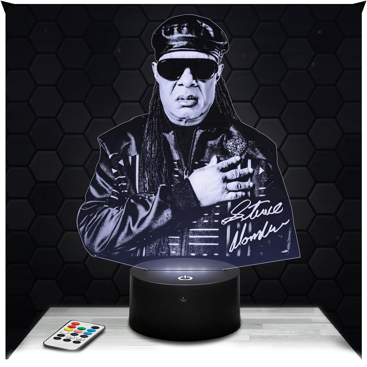 Lampephoto.fr - 3D Lamp S. Wonder Singer, Touch LED Night Light, 3D Hologram Effect, Christmas Birthday Gift Idea for Men Women, Bedroom Decoration Object
