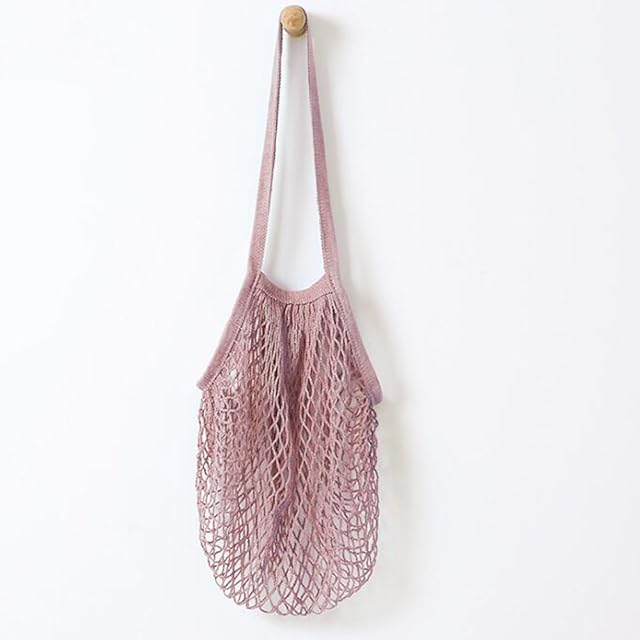 Metyou Portable Reusable Mesh Cotton Net String Bag Organizer Shopping Tote Handbag Fruit Storage Shopper New (Purple)