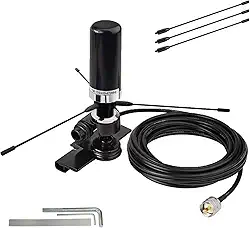 Antena de rádio amador de veículo, VHF UHF banda dupla 2 m 70 cm Antenas 136-174/400-470 MHZ com suporte fixo de montagem labial para carro caminhão rádio bidirecional amador/PL259 macho/5 m RG58 cabo