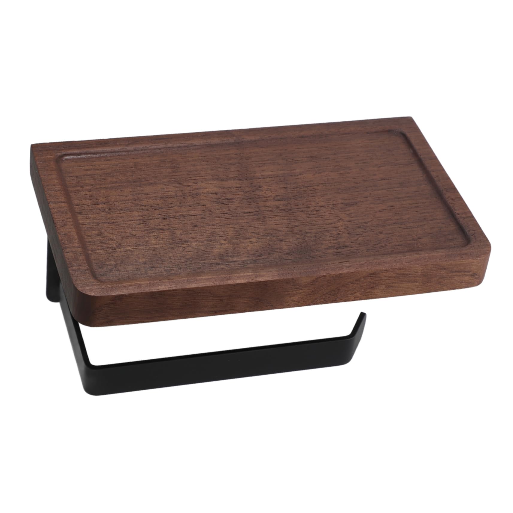 Portarrollos Papel Pared con Estante de Madera de Nogal Negro Soporte Práctico para Baño y Cocina Diseño Elegante para Pequeños Objetos