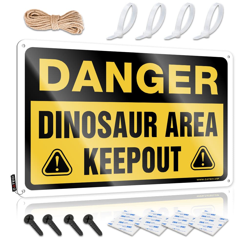 HELIOFORGE Tin Funny Vintage Sign Danger Dinosaur Area Keep Out Sign Funny Wall Signs Outdoor Funny Metal Sign(30X40CM)