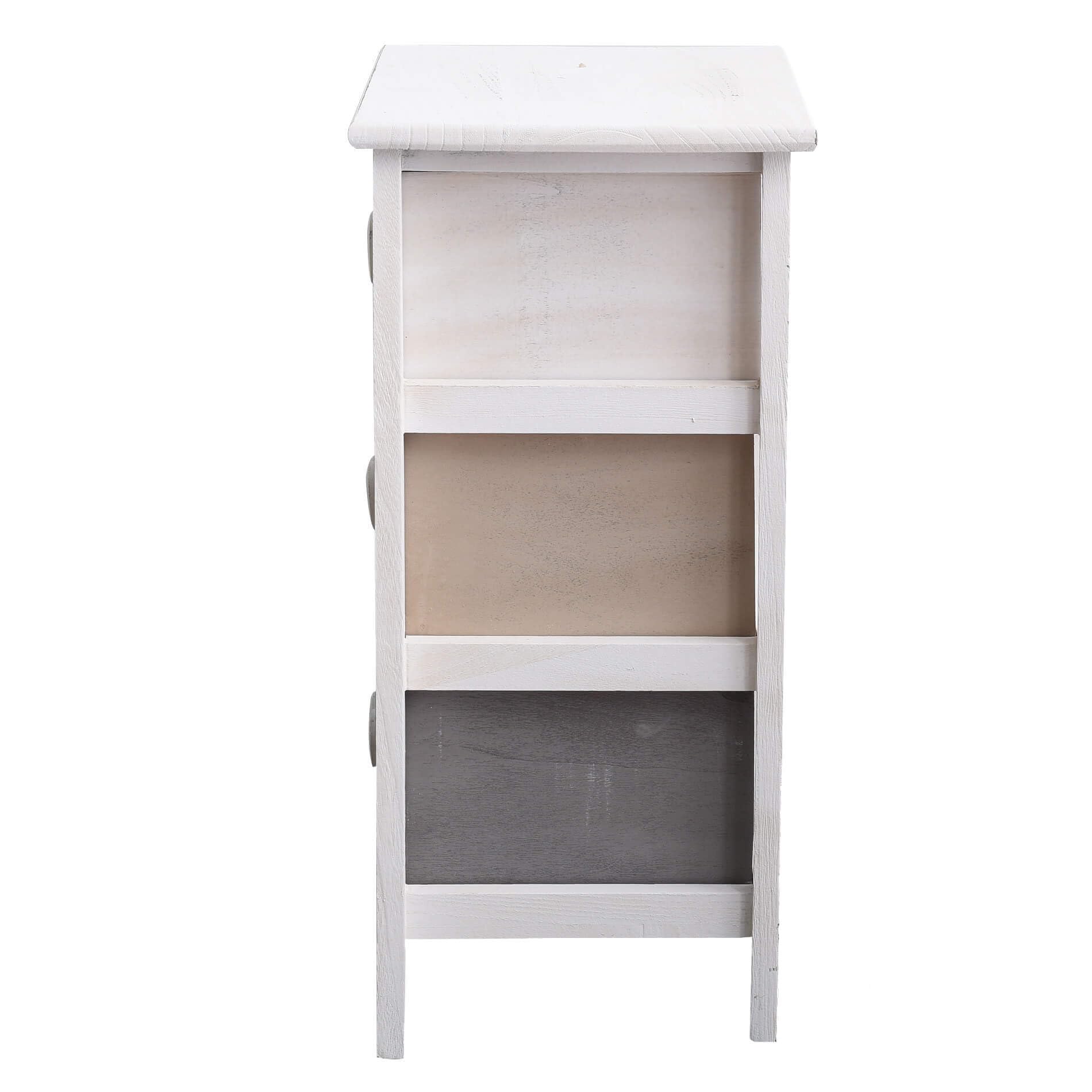 Rebecca Mobili Comodino di legno, cassettiera shabby, 3 cassetti, per arredo camera da letto bagno, legno, bianco grigio - Misure: 57,5 x 37 x 27 cm (HxLxP) - Art. RE4161