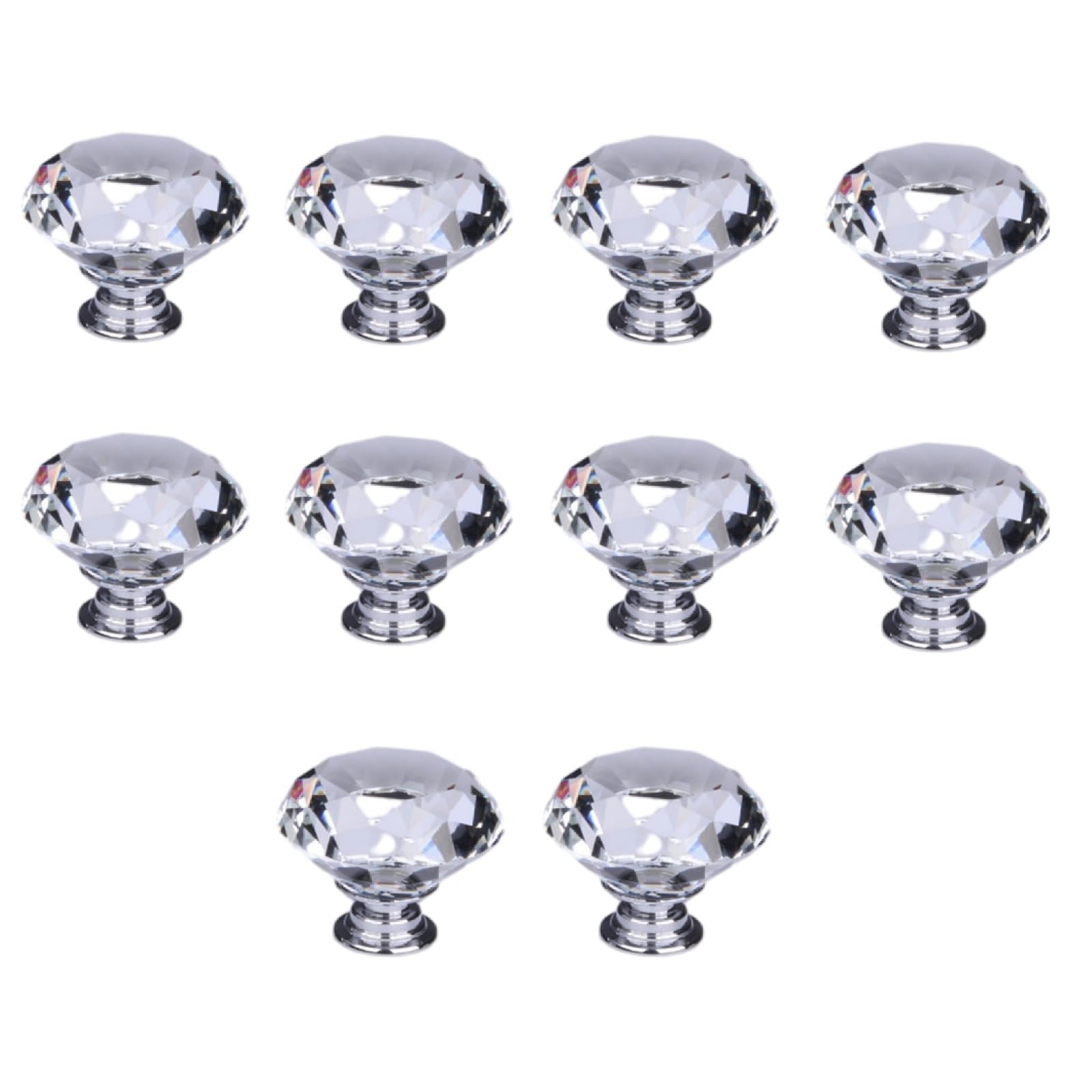 Kfgisd Silver 10 Pcs Furniture Drawer Handles And Knobs,Door Knobs 1.18Inch Single Hole,Crystal Handles