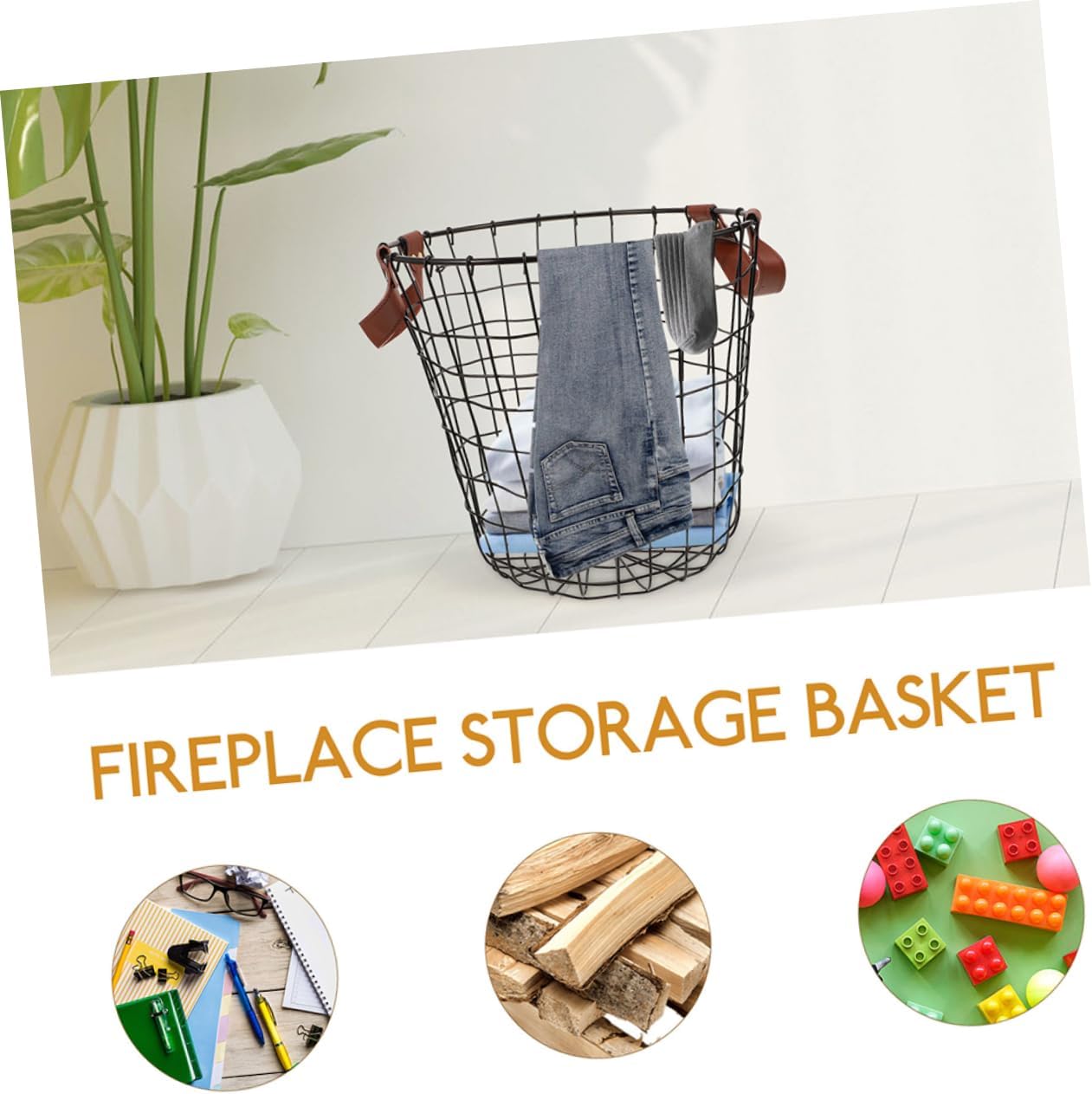 2pcs Wrought Iron Firewood Carrier Round Storage Baskets Small Handles for Pantry