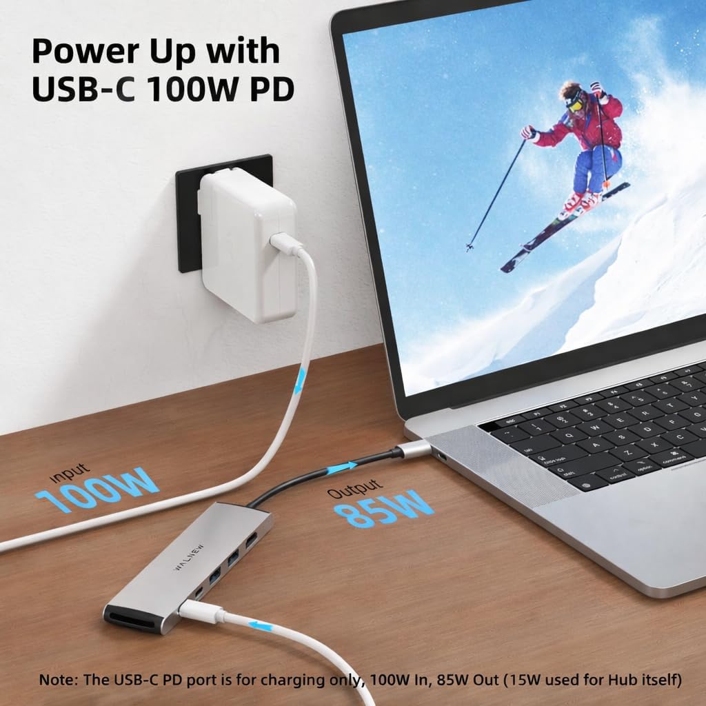 WALNEW 7-in-1 USB-C Hub, 4K HDMI, 100W PD, 3x5Gbps Ports, SD/TF Reader image 4