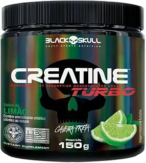 Creatine Turbo BlackSkull - Creatina Monohidratada em pó, com carboidrato para melhor absorção e performance (150g Pote, Limão)