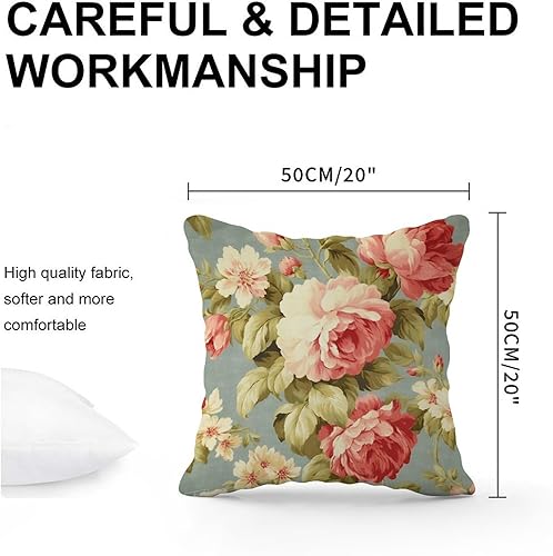 Miniatura 3 de Funda de almohada romántica de color aguamarina con rosas de col rosa, fundas de almohada florales de rosa francesa, funda de almohada para