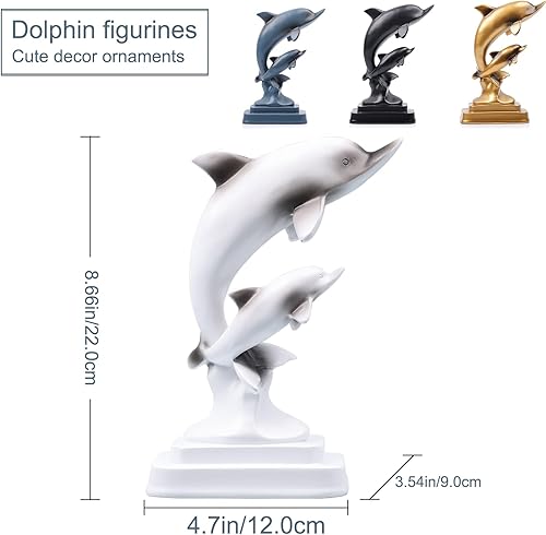 Miniatura 2 de Estatua de pez delfín decoración del hogar, bonita decoración temática costera, centros de mesa modernos del océano para sala de estar, comedor,