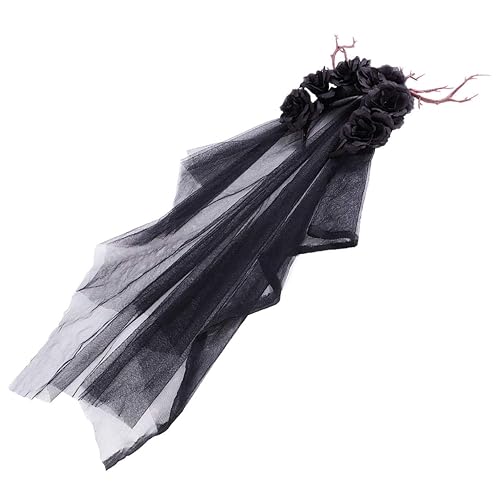 Miniatura 3 de Lurrose Diademas de flores de velo de Halloween con cuernos de alce, guirnalda de flores góticas, accesorio decorativo para tocado para fiestas,