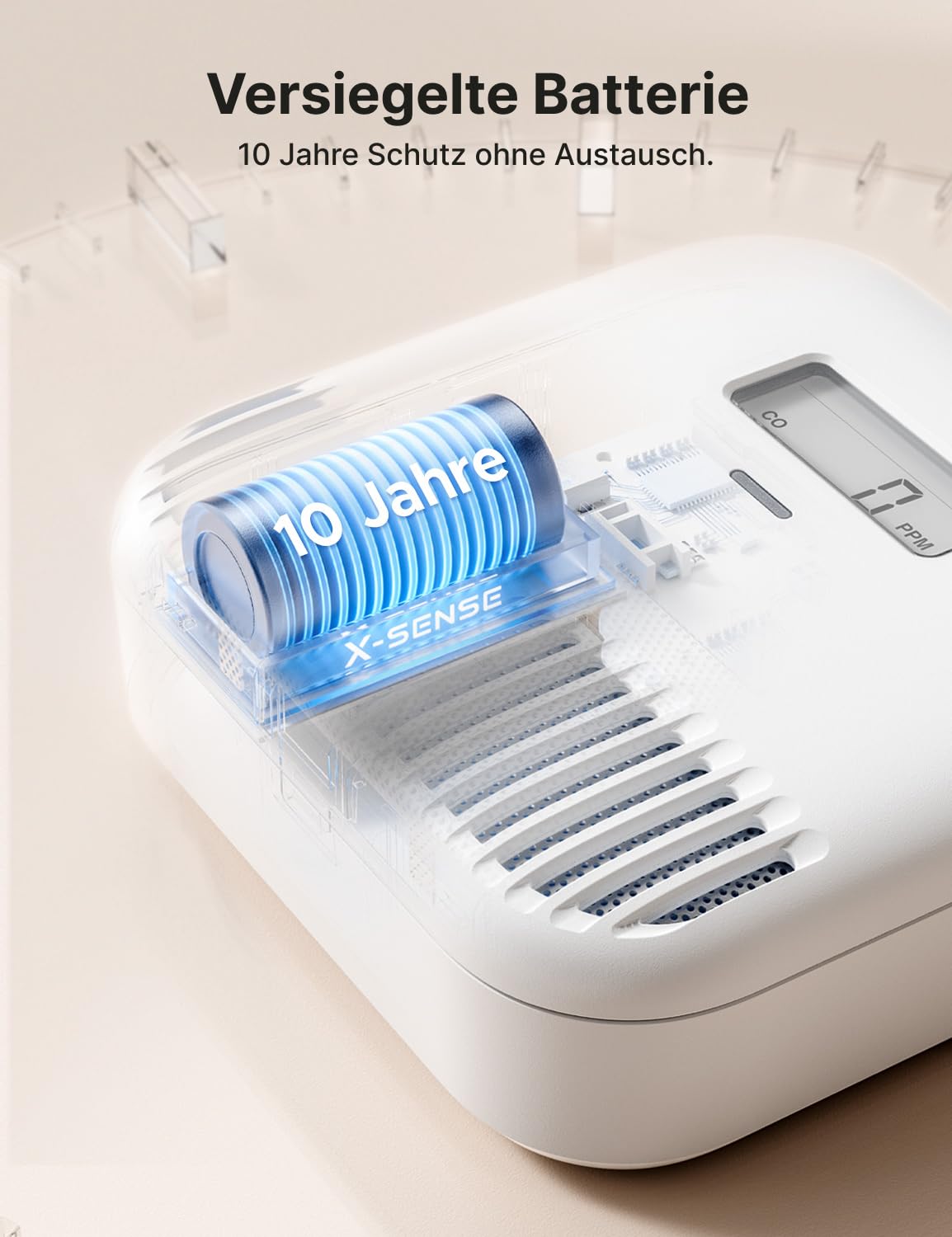 X-Sense Kohlenmonoxid Melder, tragbarer CO-Melder, integrierte 10-Jahres-Batterie, XC0K-SN, 1 Stück