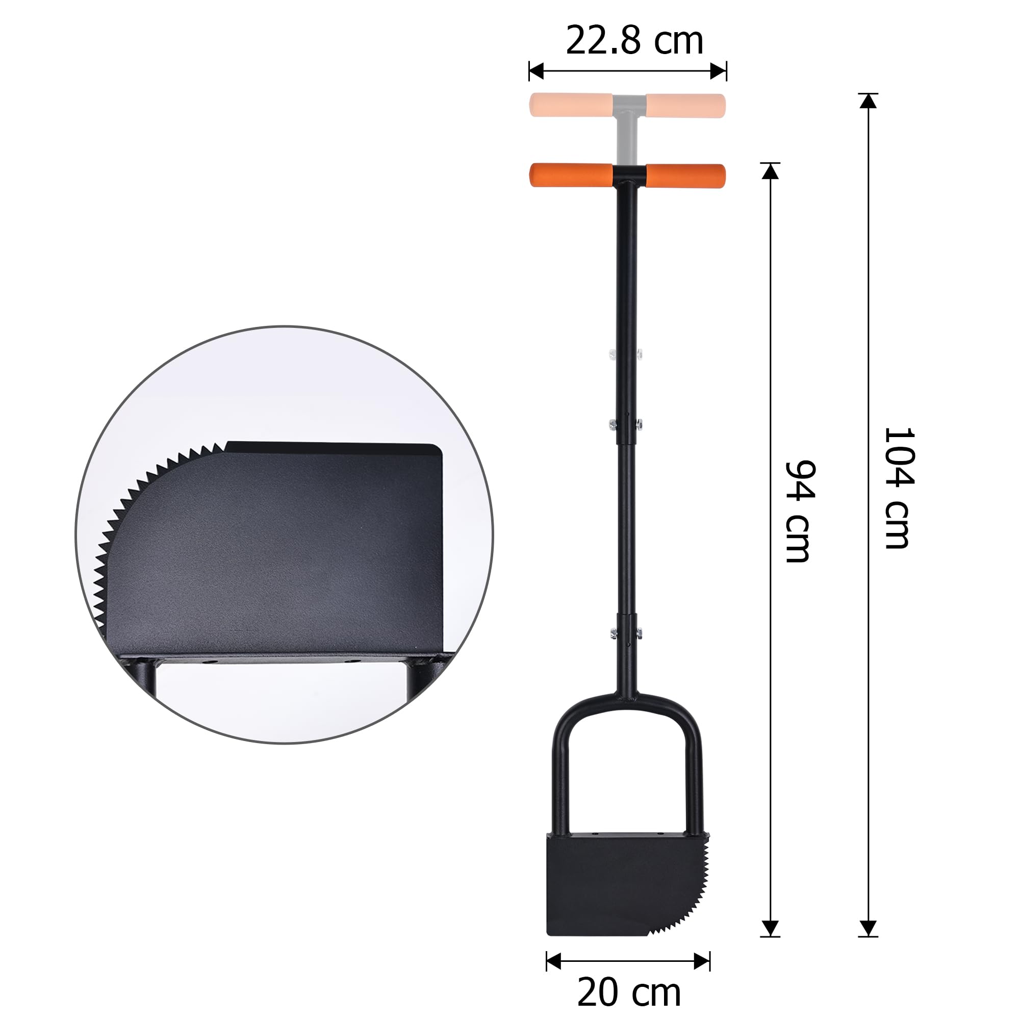 BARAYSTUS Sägezahn Kantenschneider Rasenwerkzeug, Langstieliges Unkrautabzieher für Rasenkanten, Halbmond-Sägezahnkantenschneider, Height Adjustable Garden Edger Tool