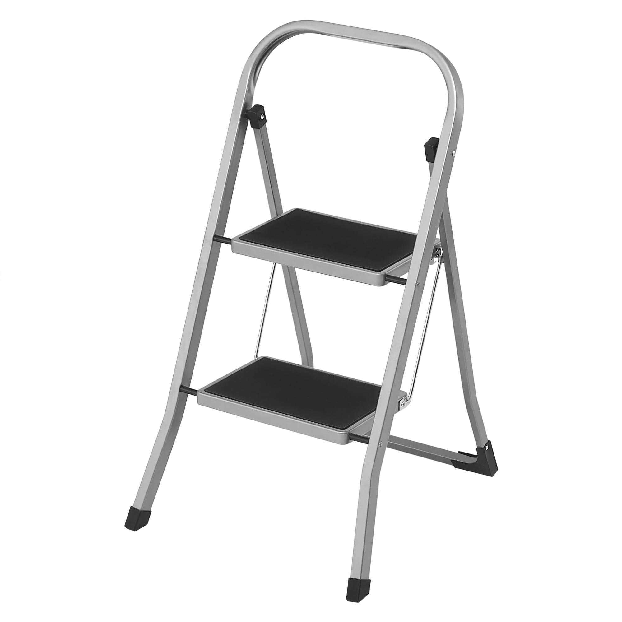 SONGMICS Step Ladder, 2-Step Ladder, Folding Ladder, Safety Lock, Space-Saving Storage, Holds up to 150 kg, Dove Grey GSL012G01